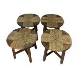 Lot de 4 tabourets modernistes rond en grosse paille