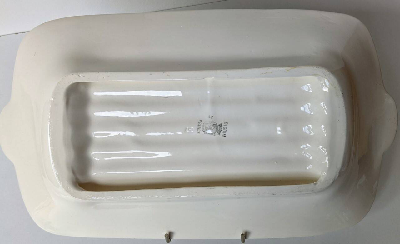 Antique asparagus dish in Digoin Sarreguemines slip