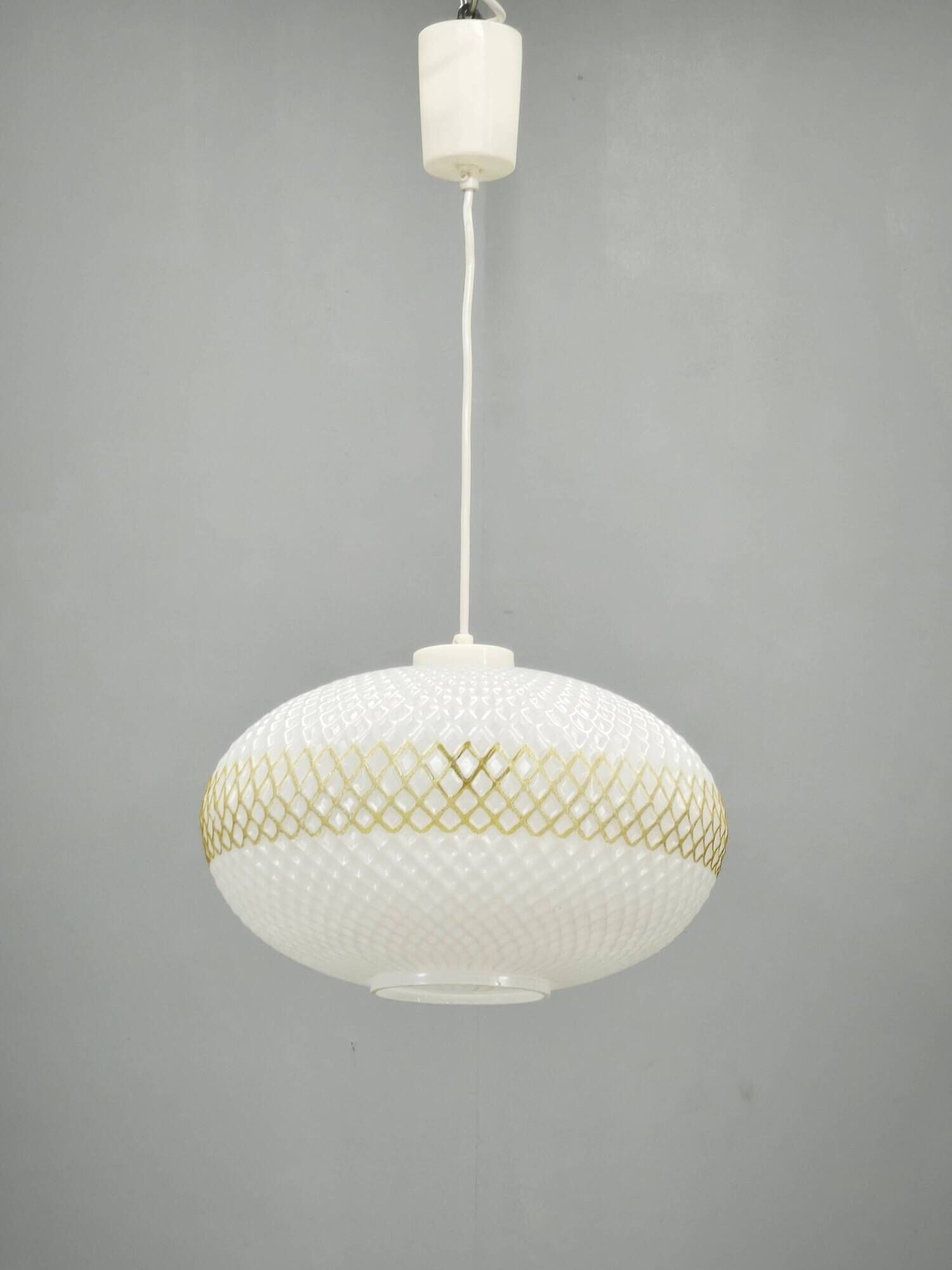 Czechoslovak Opaline Glass and Gold Pendant Light, 1970s
