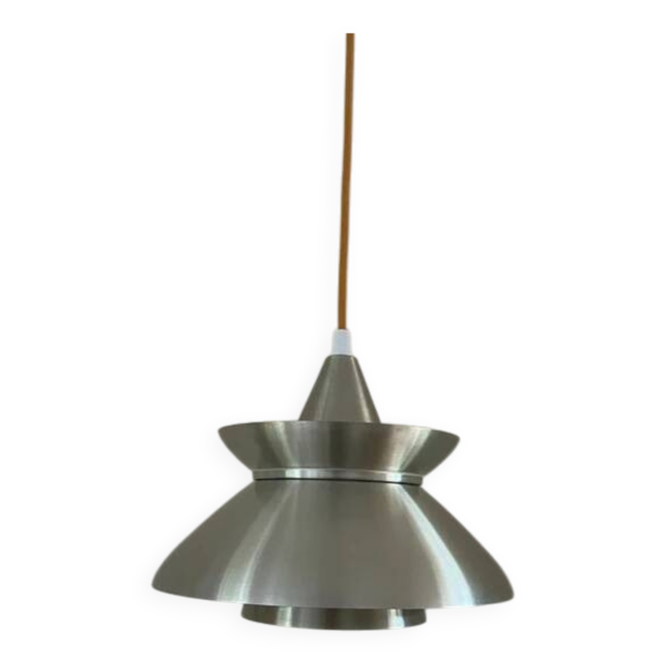 Pendentif vintage danois en chrome/ocre - lampe de style Doo Wop