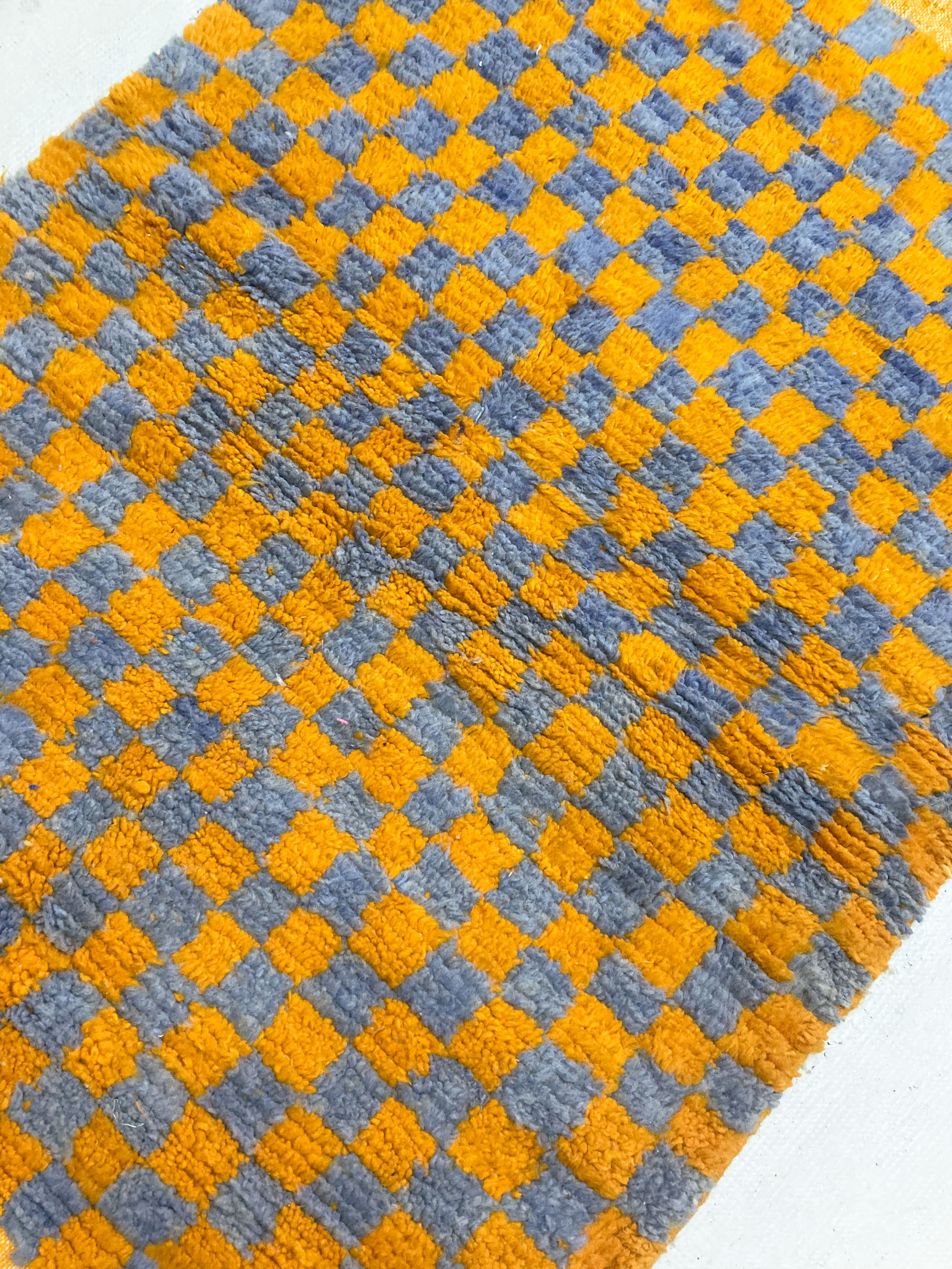 Moroccan Berber rug Boujaad orange and gray checkered 145x103cm