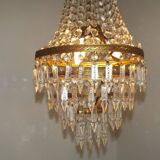 1900s Brass and Crystal Cascade Chandelier