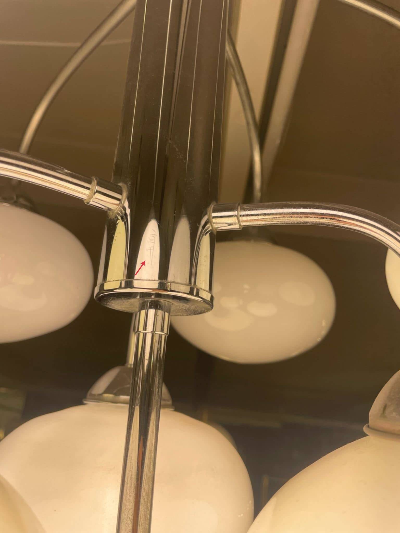 10-light chandelier in opaline and chrome-plated metal, 1960