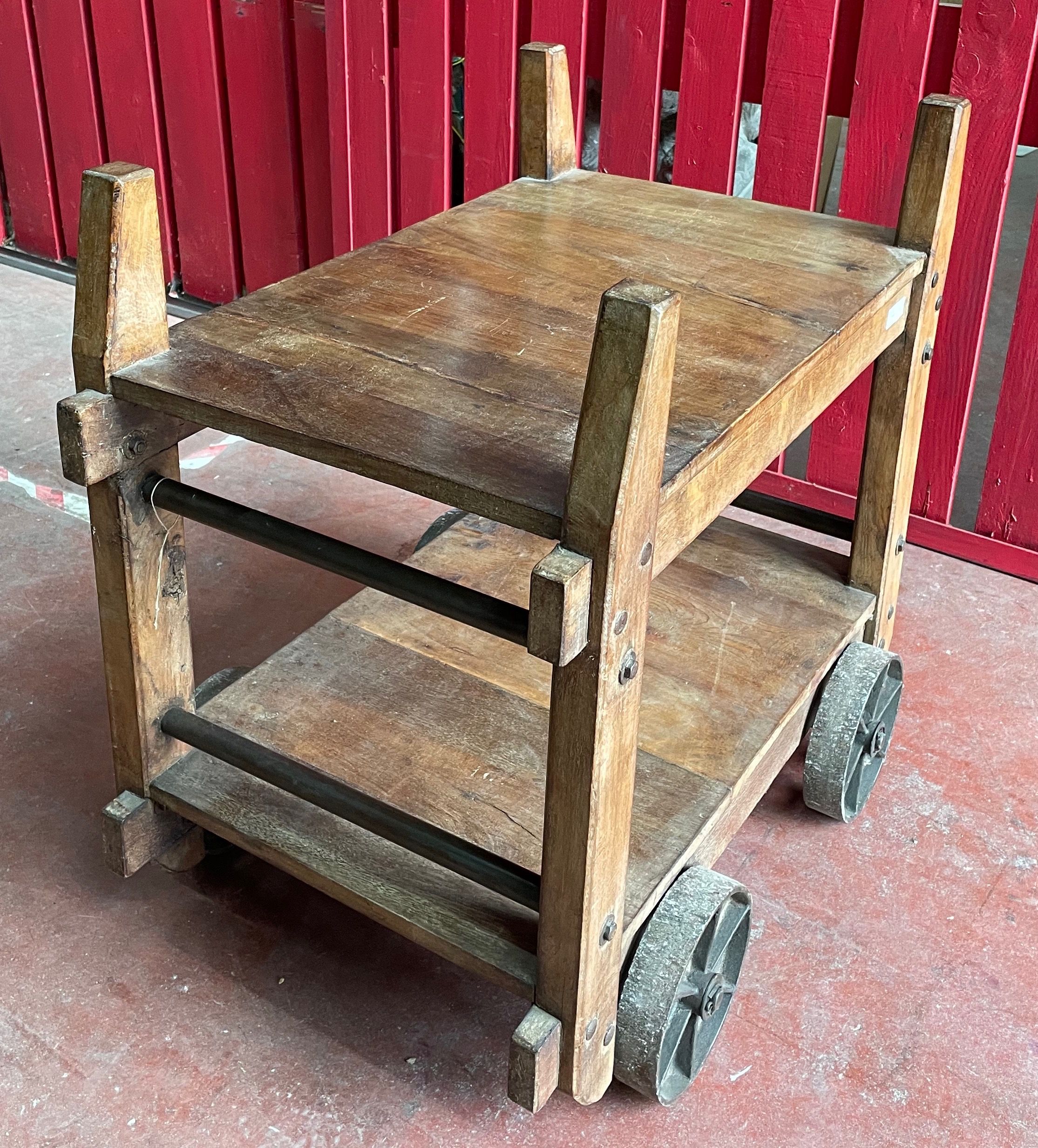 Vintage industrial servant in Teck wood and steel