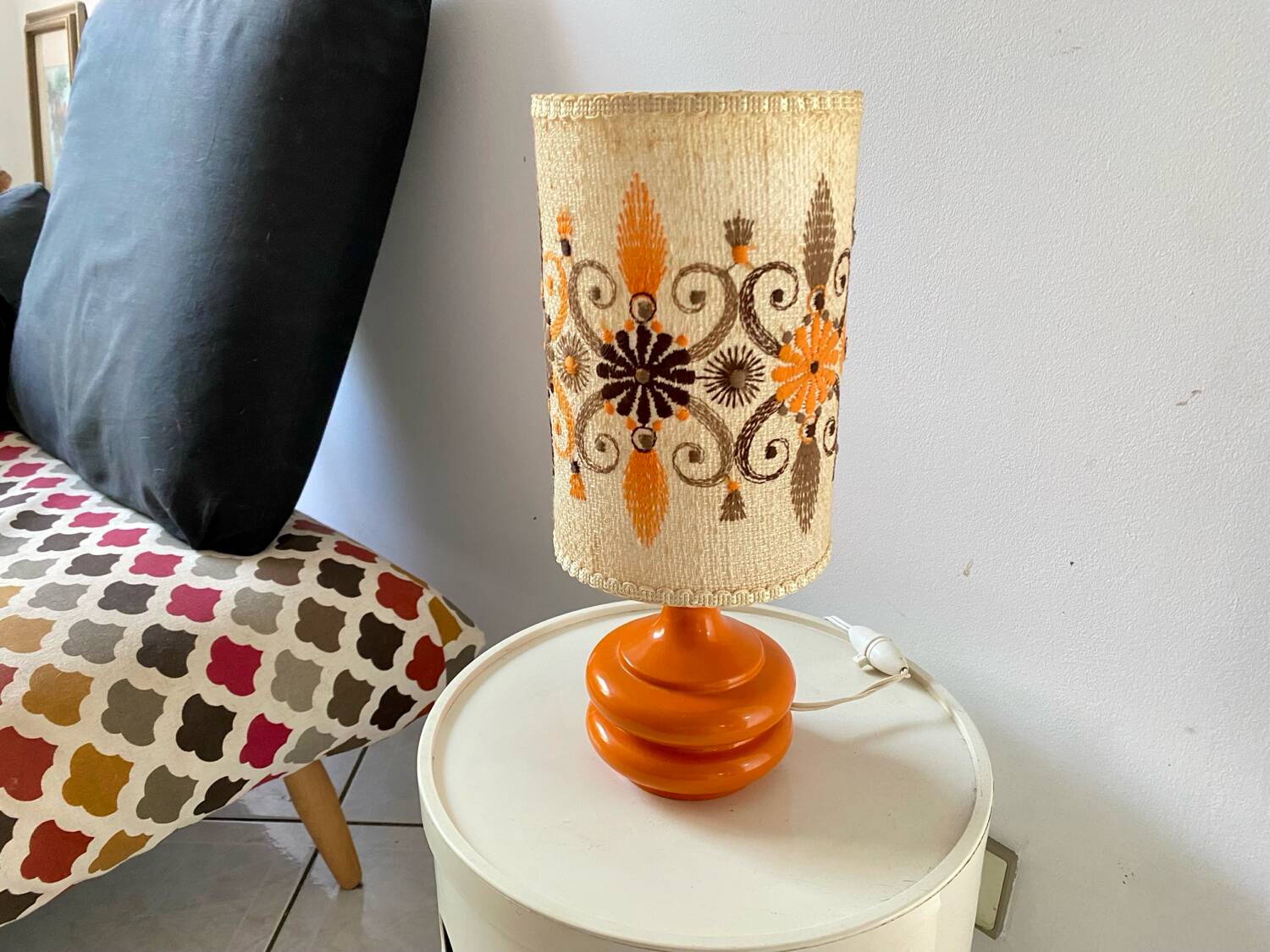 Lampe design Space age vintage années 70 original verre orange