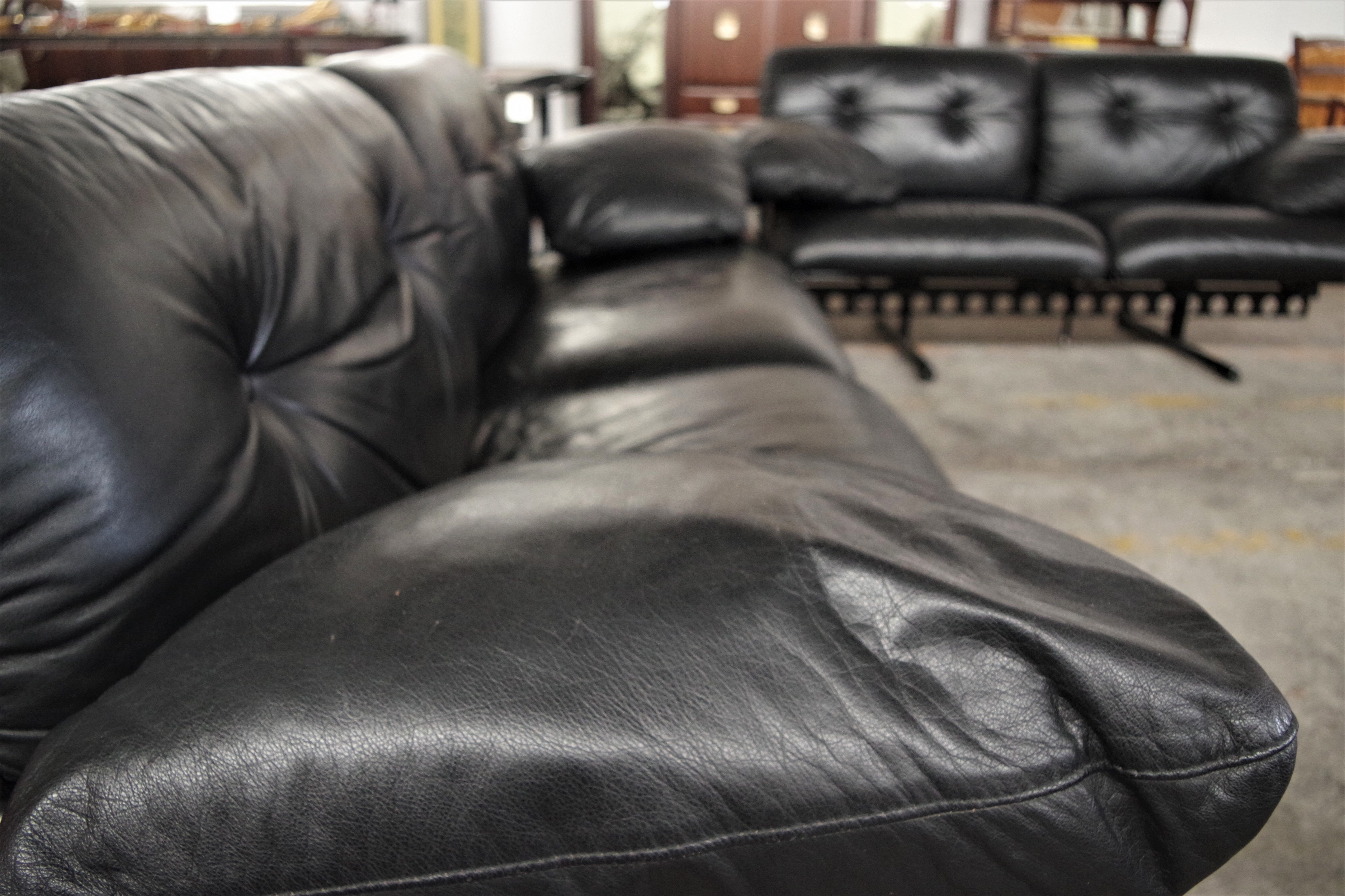 Corner sofa opening in leather and coffee table in marble by pierluigi cerri for frau, 1980s