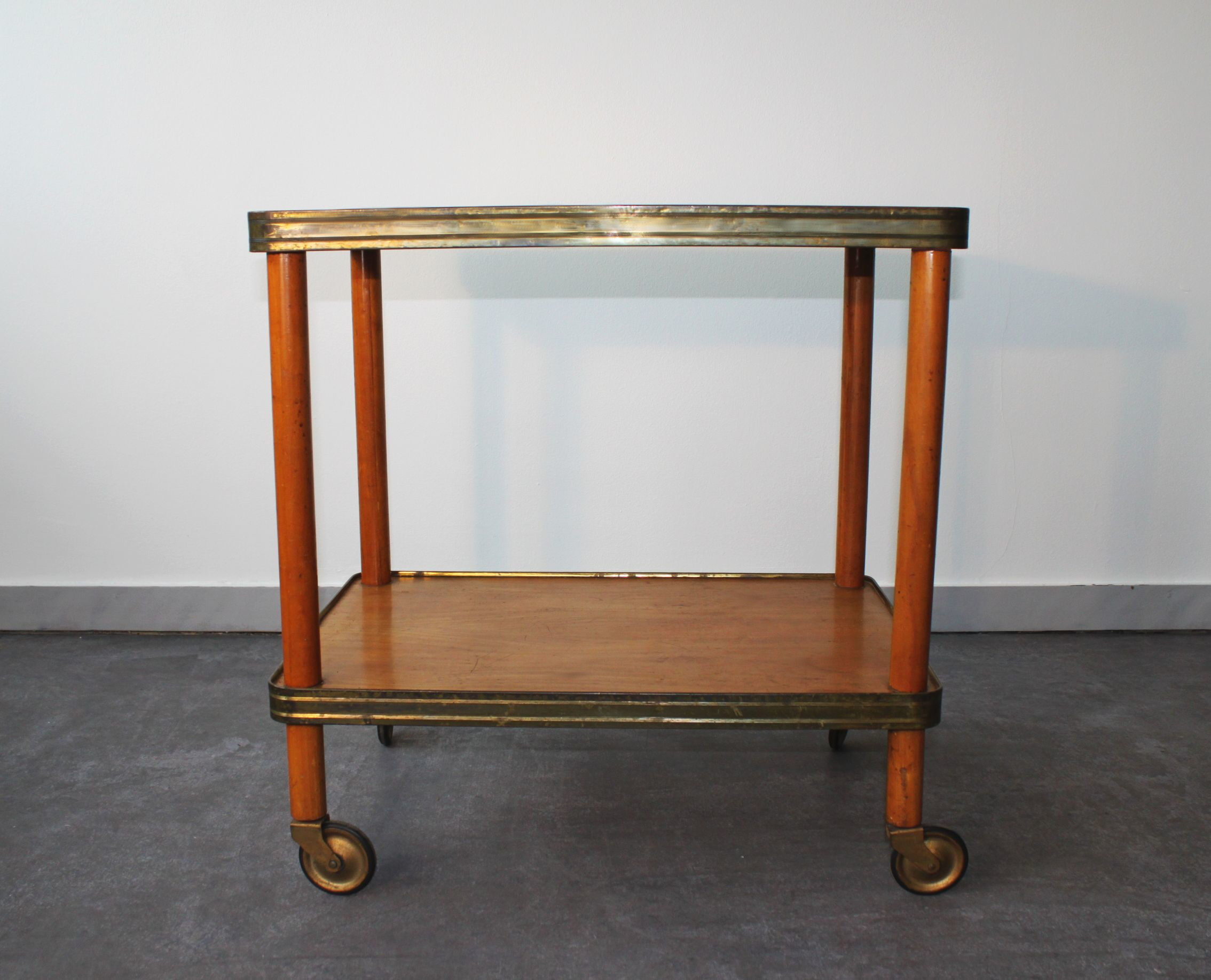 Wooden and brass bar cart, 30s.