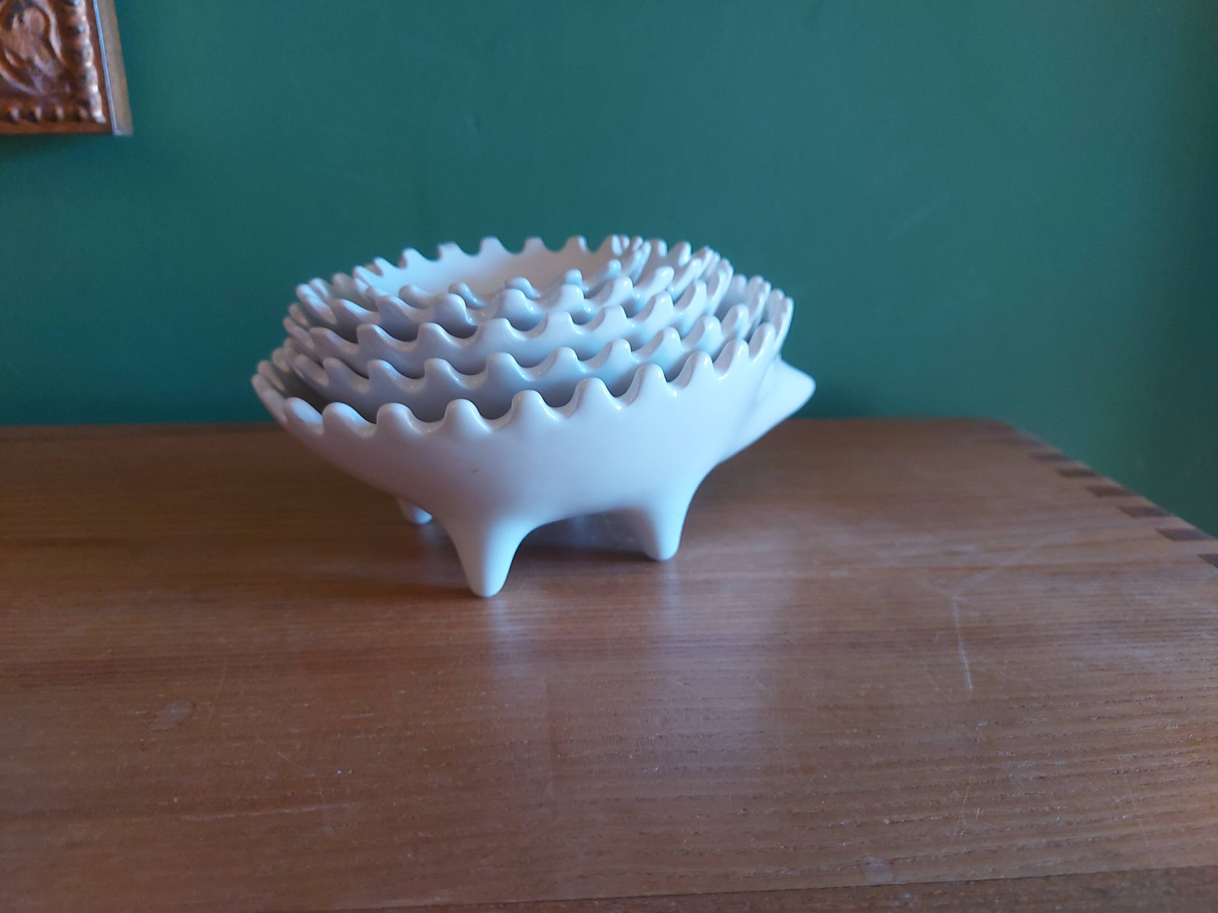 Stackable pocket set zoomorphic , ceramic este , italy " herissons "