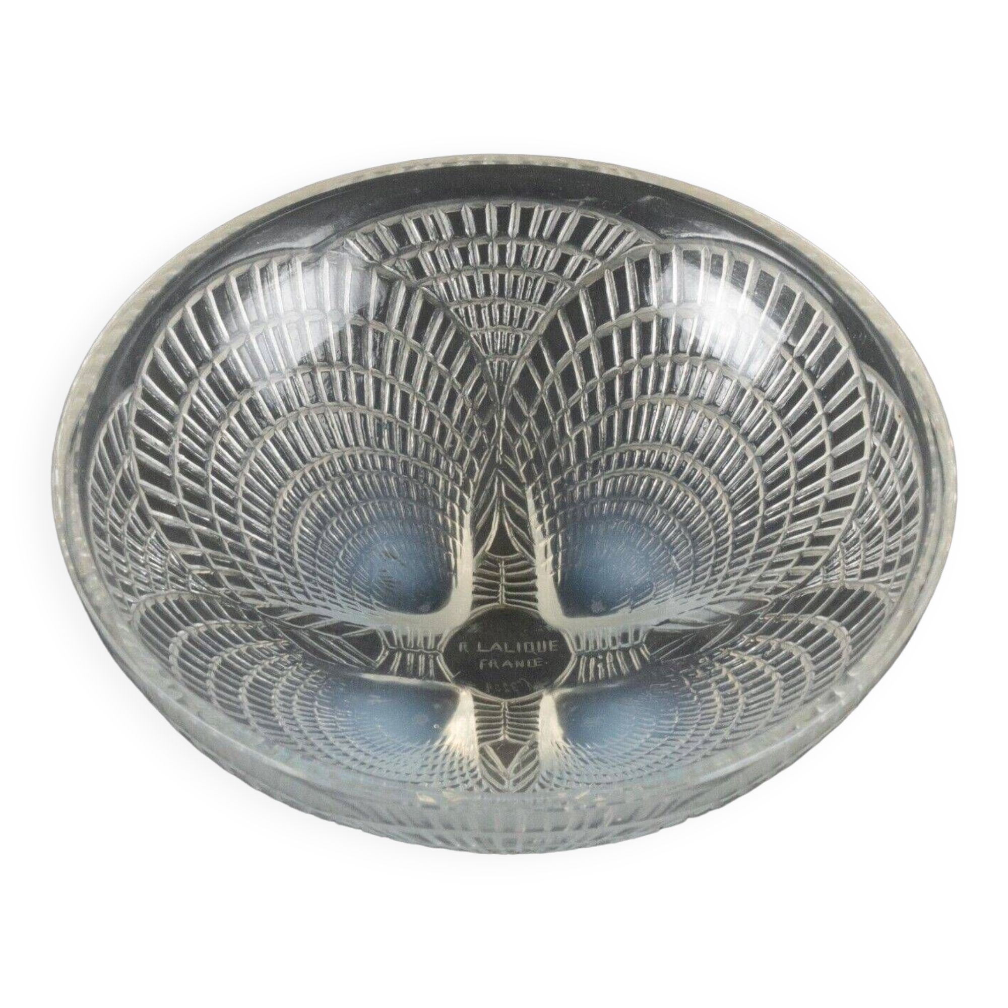 Lalique France opalescent scallop bowl numbered 3204