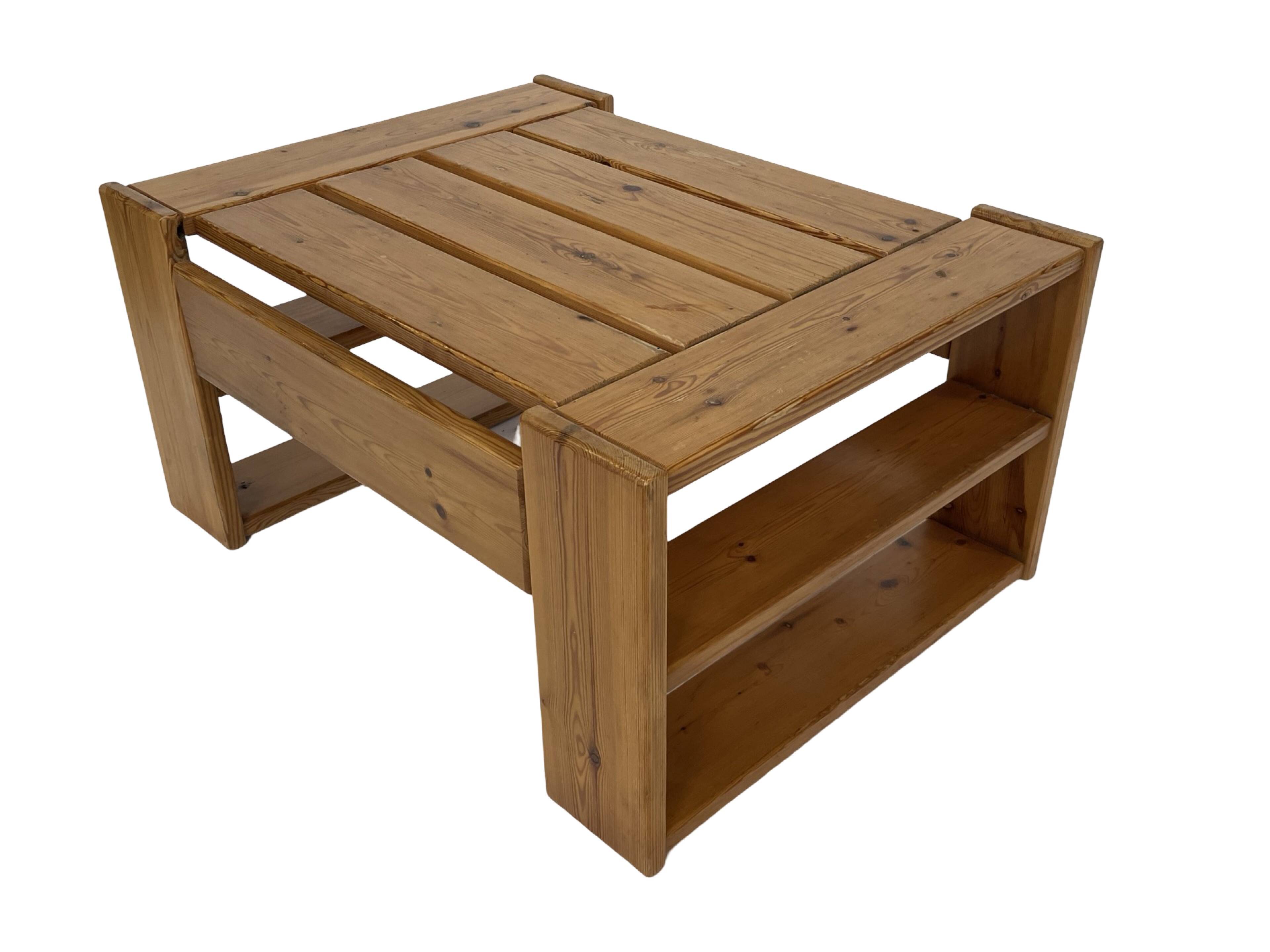 Vintage Coffee Table Pine Wood Design 1970s Coffee Table