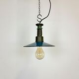 Industrial Blue Enamel Factory Pendant Lamp with Cast Aluminium Top, 1960s