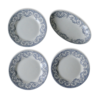 Set of 3 plates and 1 ravier Creil Montereau Terre de Fer, Dubarry décor