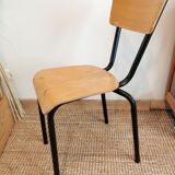 Series of 4 wooden and metal school chairs