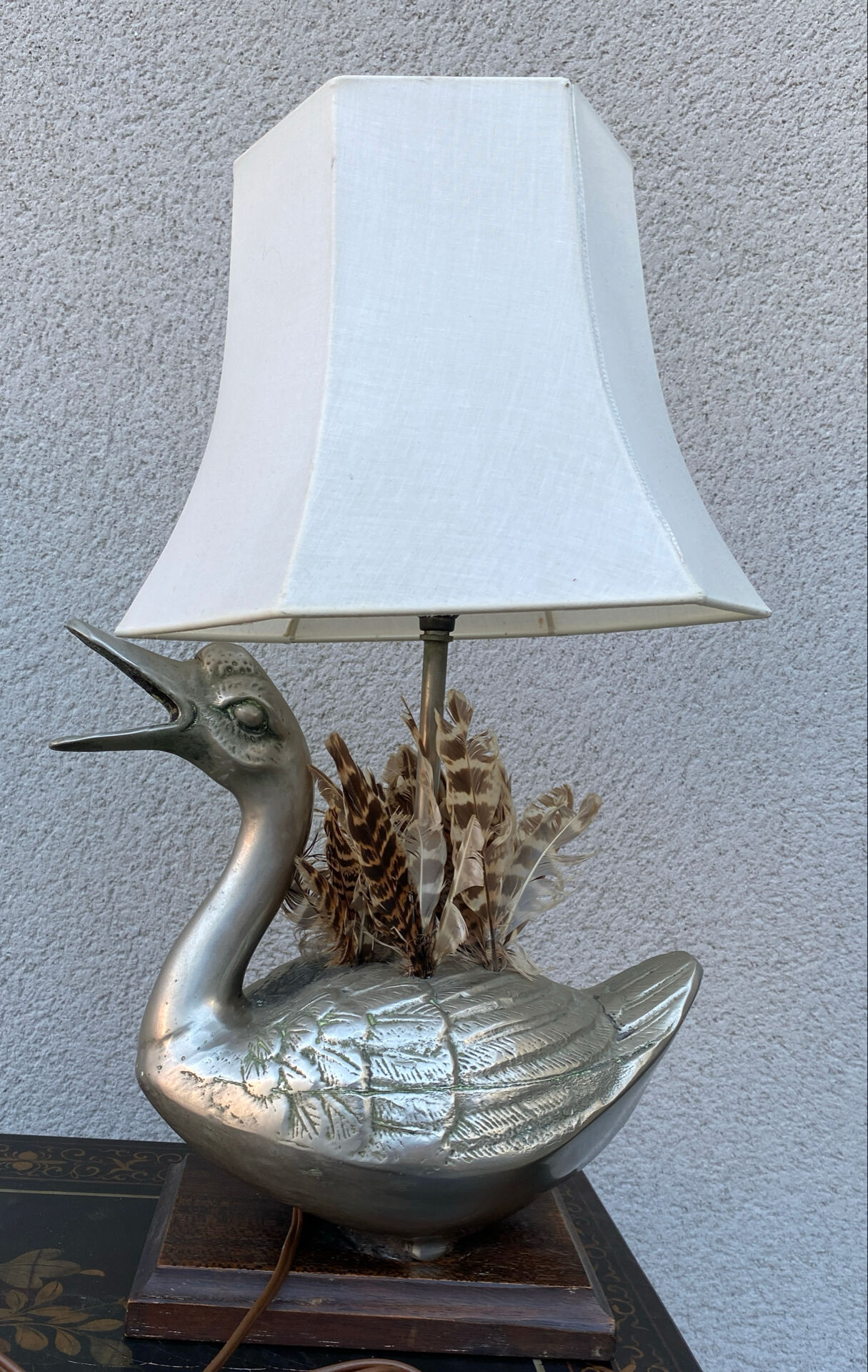 Lampe canard en étain