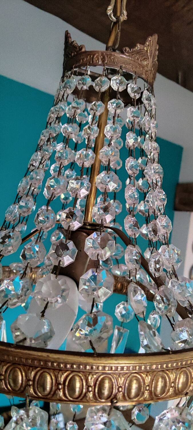 Lustre montgolfière à pampilles ∅ 30 cm laiton
