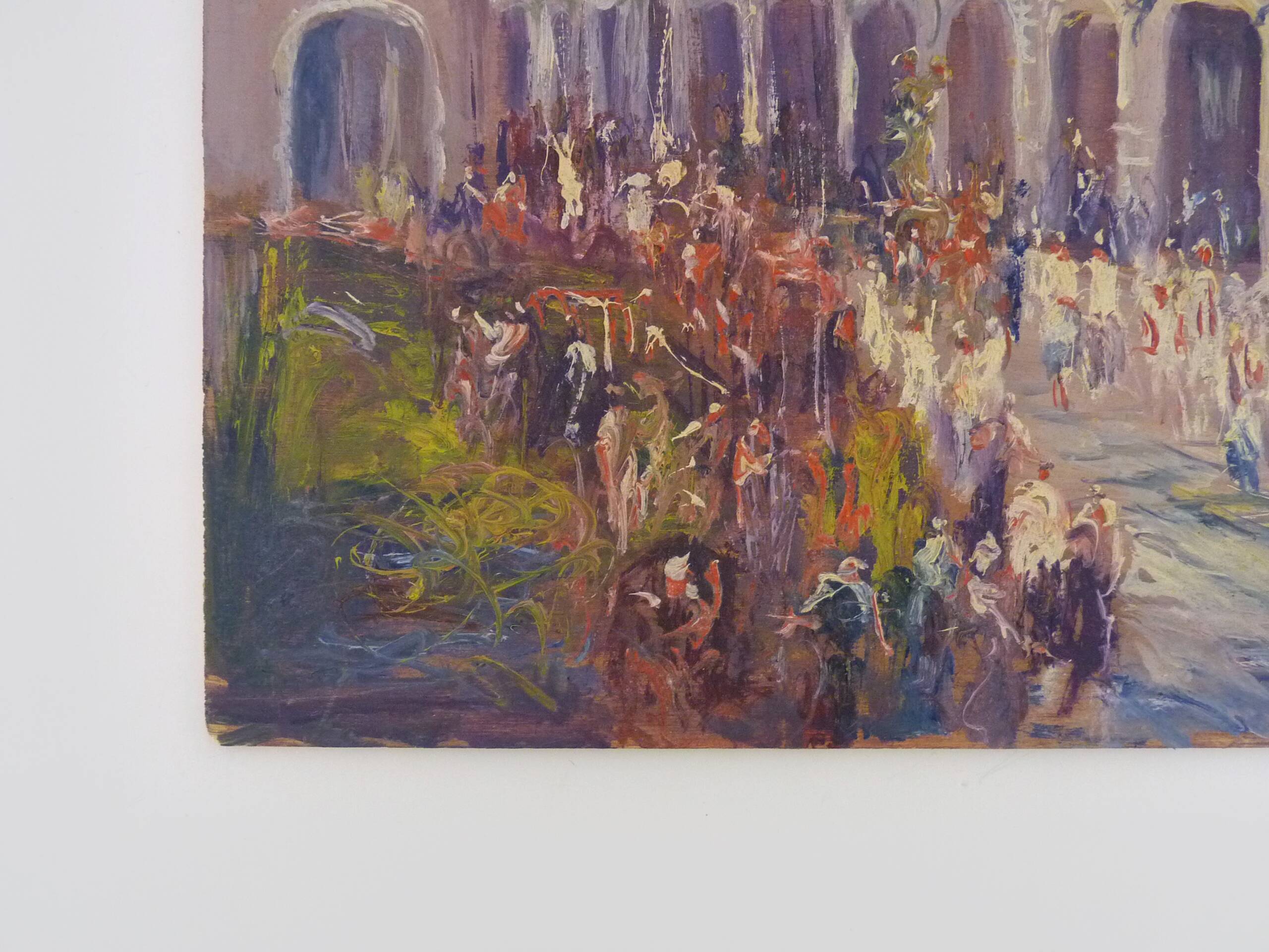Oil on wood by Riccardo Capone Procession 50s 60s