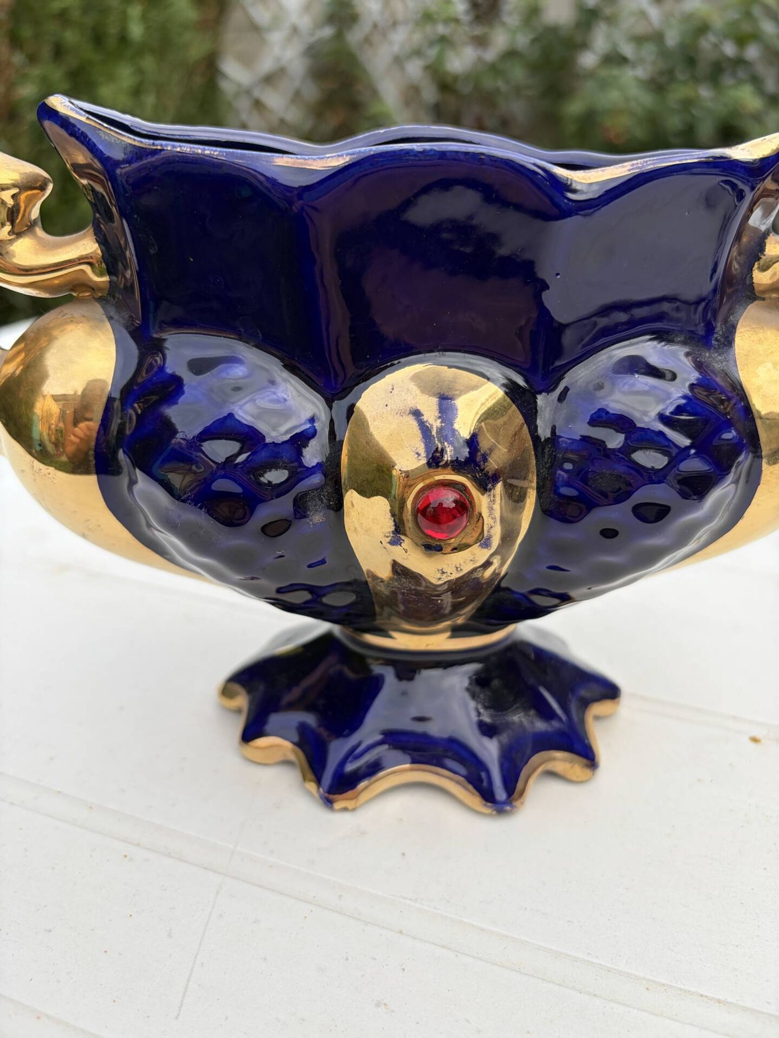 Cobalt blue vase urn planter gold-plated vintage Italy