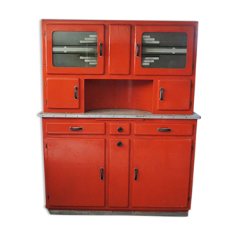 Old Red Mado Buffet And His Table In Formica Assortie