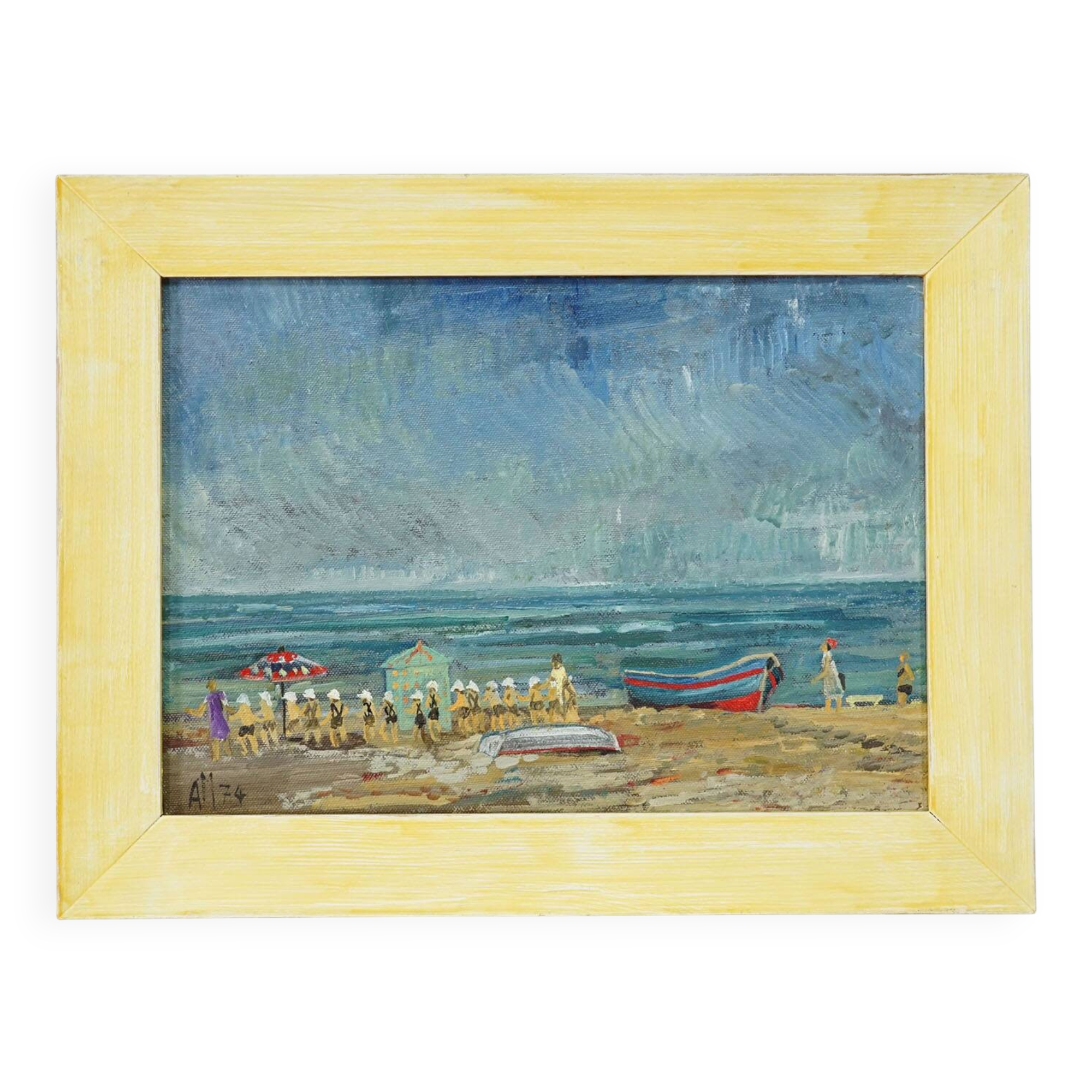 Swimming school by the sea, 1974 – oil painting by Alexander Michael