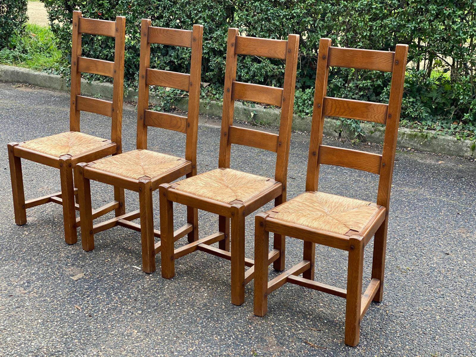 4 Vintage Farmhouse Style Solid Wood Straw Dining Chairs