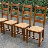 4 Vintage Farmhouse Style Solid Wood Straw Dining Chairs