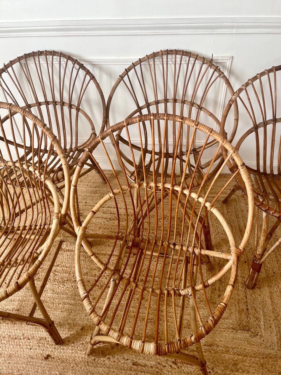 7 vintage rattan armchairs