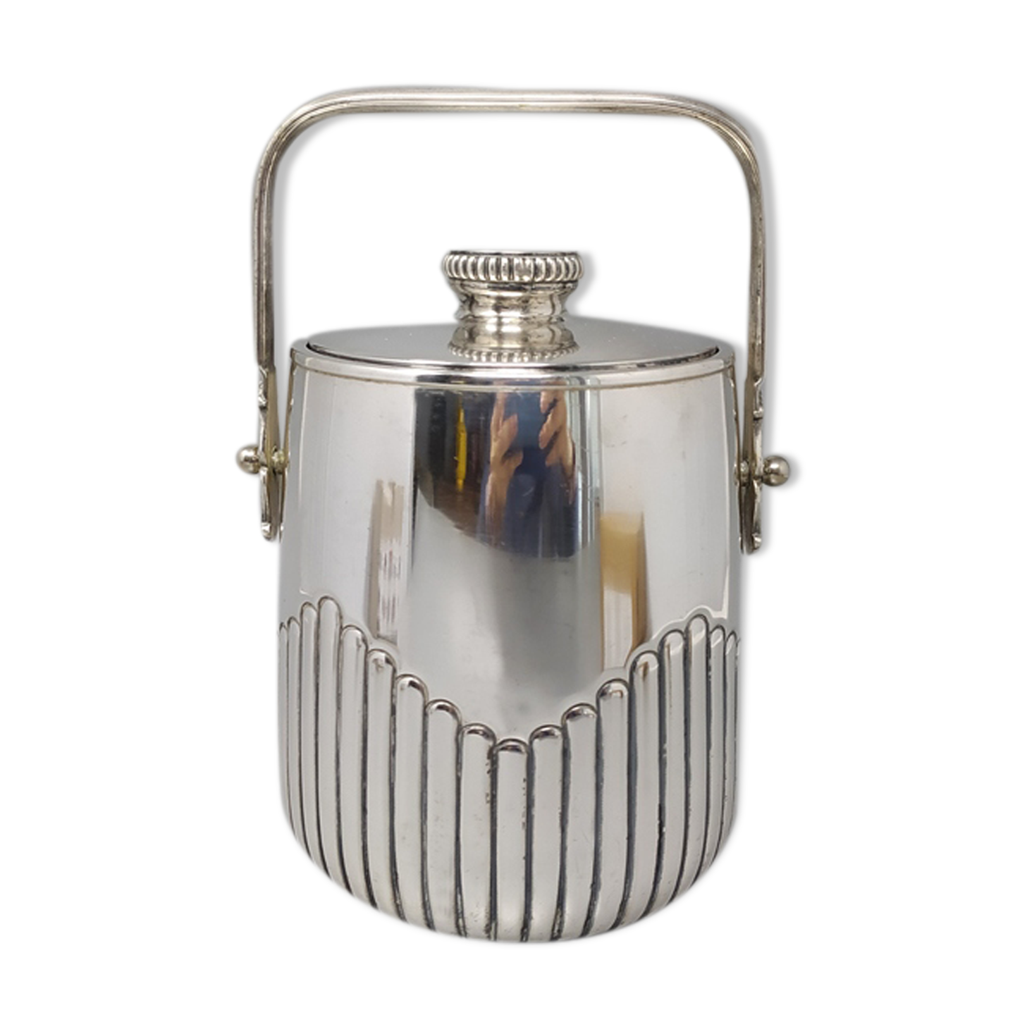 Seau à glace thermique des années 1950 en argent plaqué par Aldo Tura pour Macabo, Fabriqué en Italie