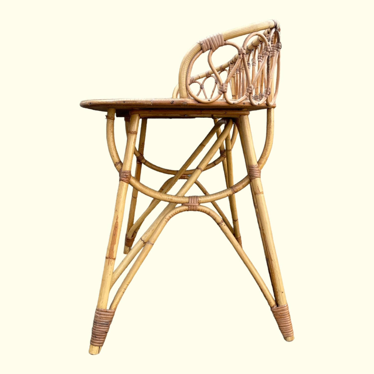 Bamboo and rattan desk and chair set, circa 1970