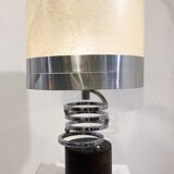 Table lamp in metal and leather, mid-20th century