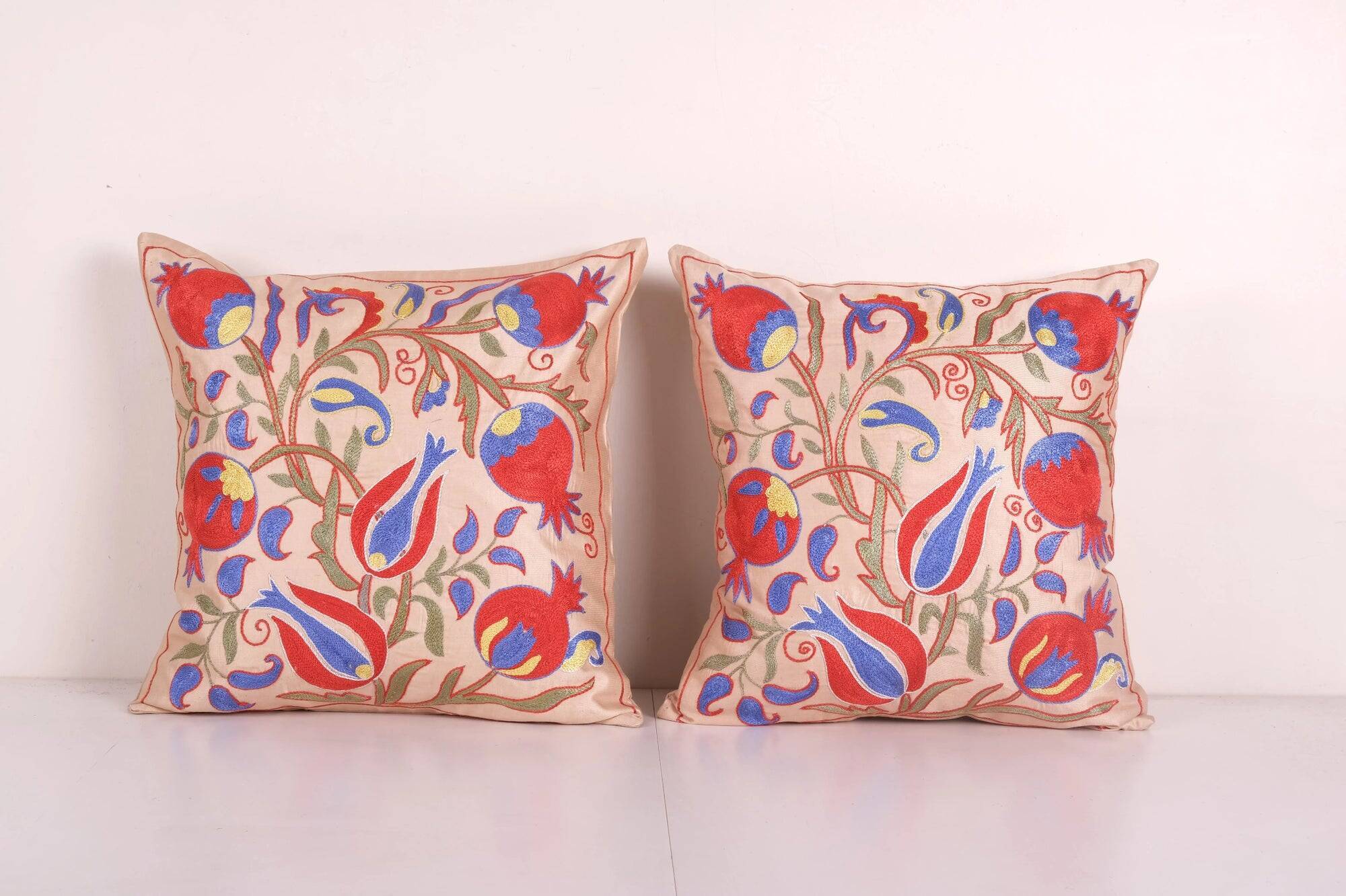 Lot de 2 housses de coussin brodées vintage 46x48 cm