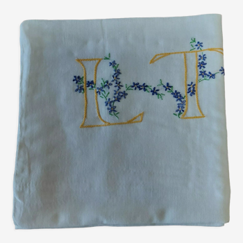 Taie d'oreiller vintage monogramme LT coton 52 X 68 cm