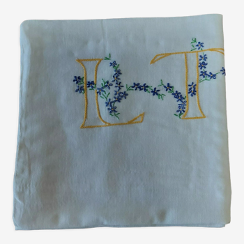 Vintage pillowcase monogram LT cotton 52 X 68 cm