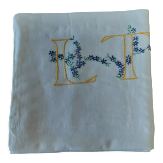 Vintage pillowcase monogram LT cotton 52 X 68 cm