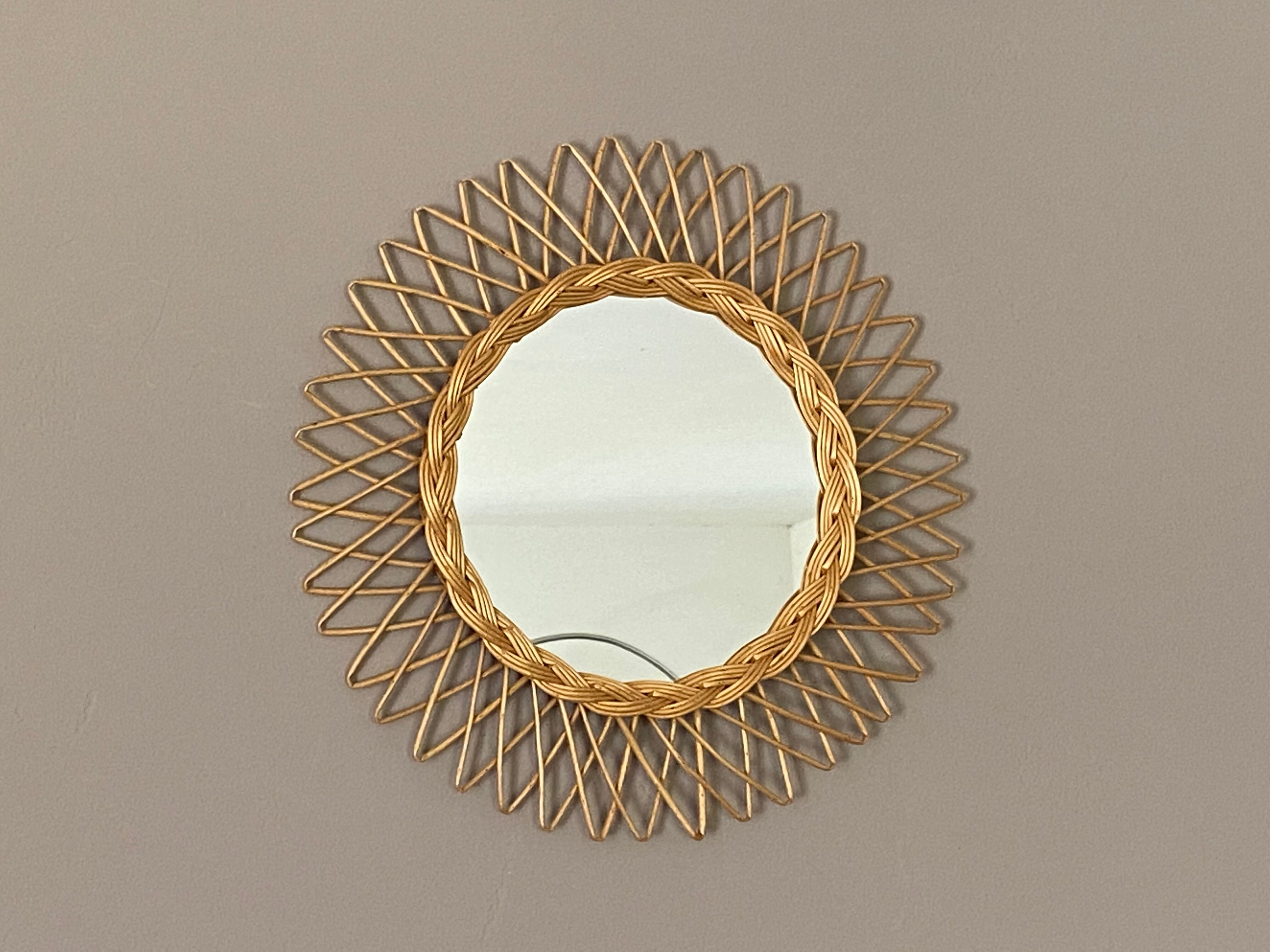 Mirror sun in braided rattan 1960, 46cm