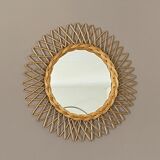 Mirror sun in braided rattan 1960, 46cm