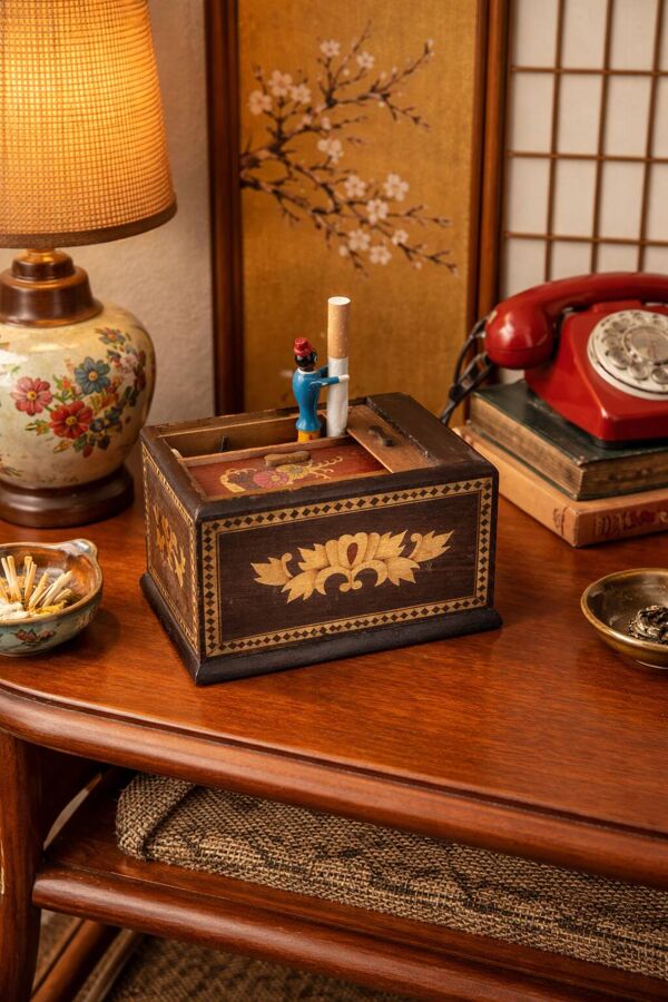 Porte-cigarettes vintage 1960 distributeur bois japon groom - 12 x 9 cm