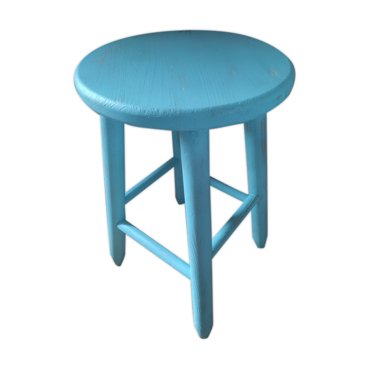 Solid wood stool pastel blue patinated