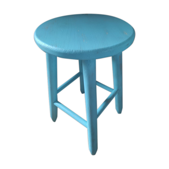 Solid wood stool pastel blue patinated