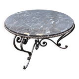 Coffee table in wrought iron and marble top
