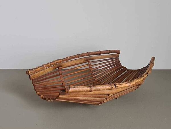 Panier bateau vintage français en bambou   Décor rustique
