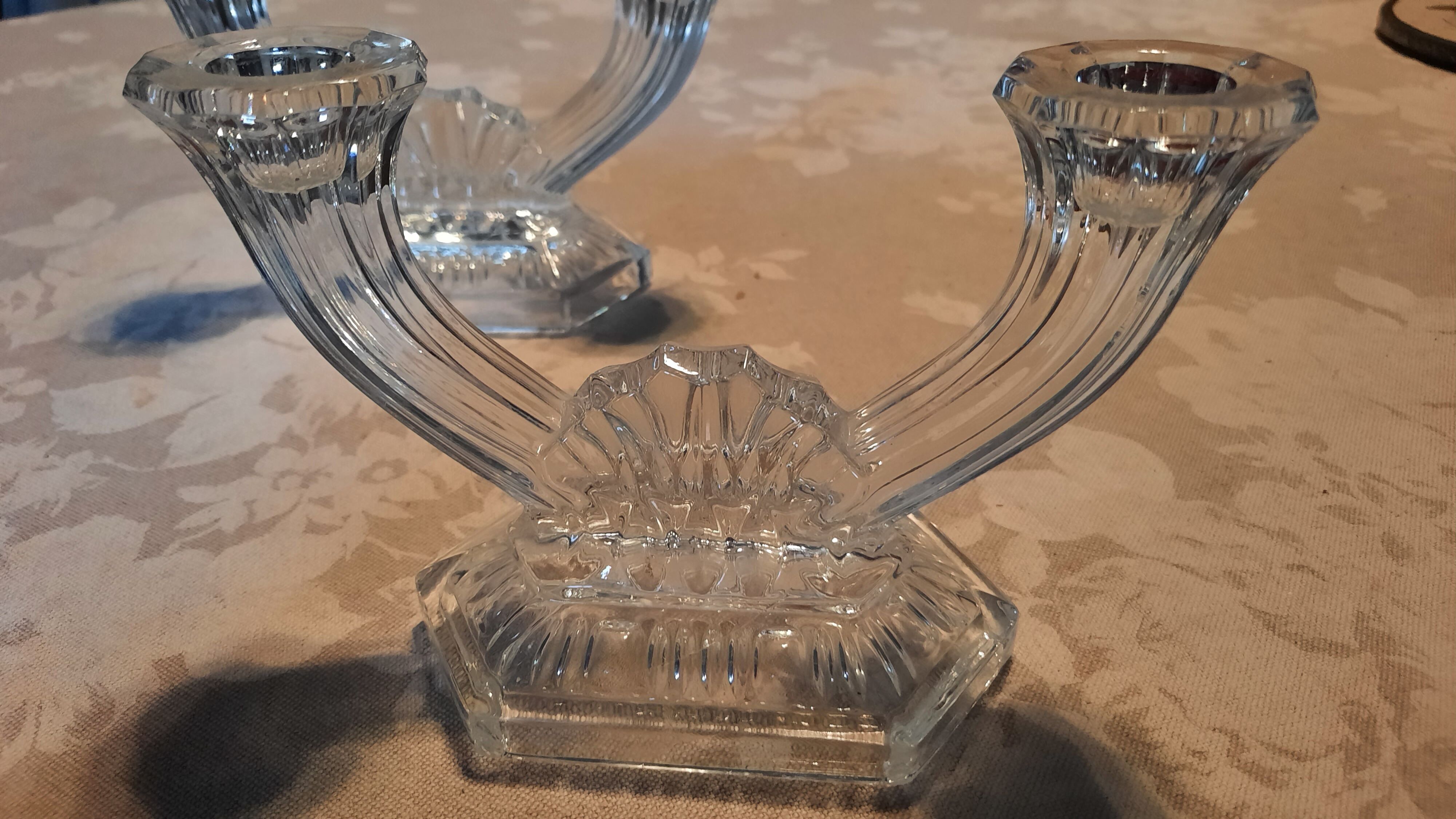 Pair of glass candle holders