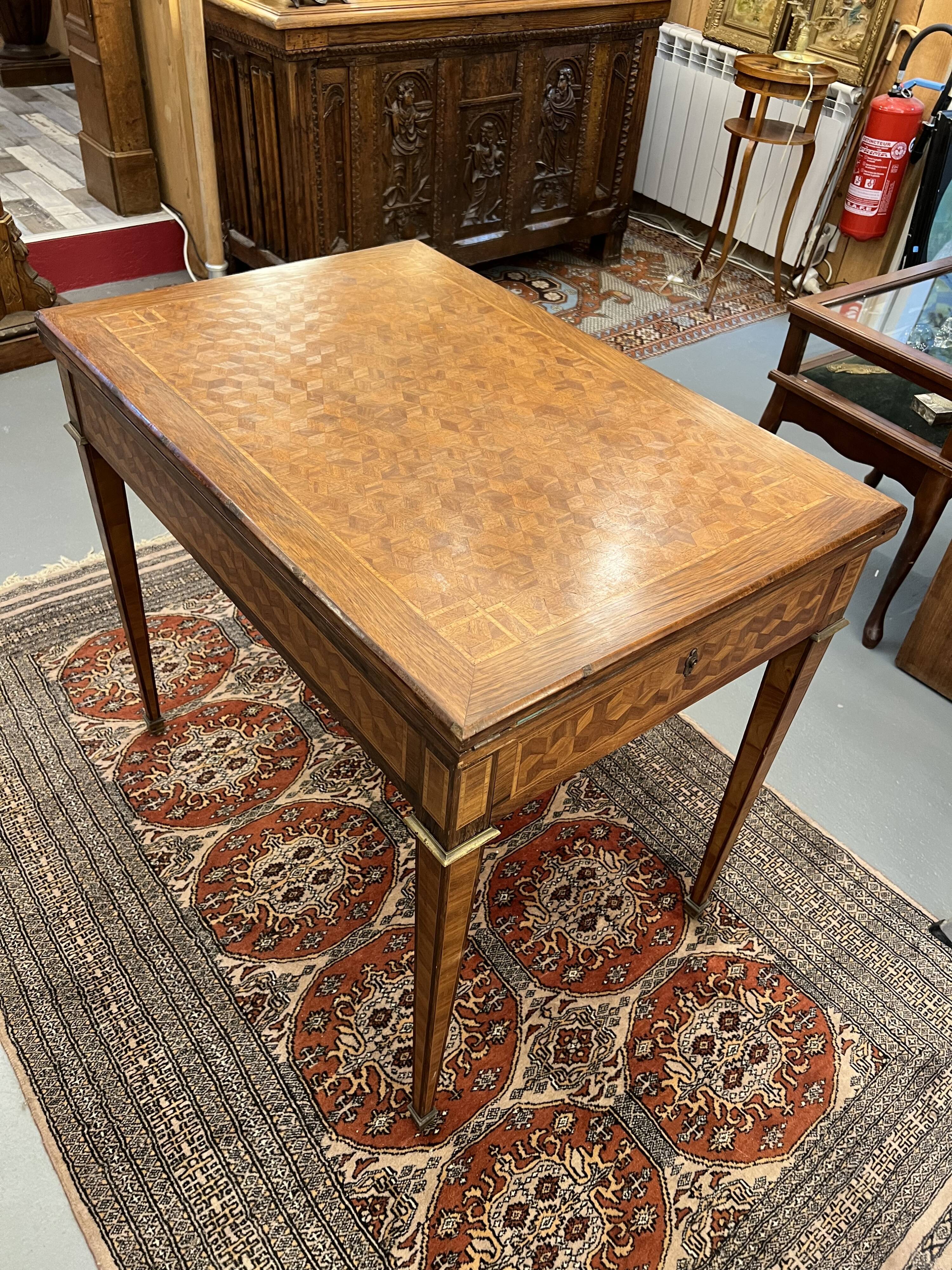 Old game table, has system, length 180 cm, directoire style