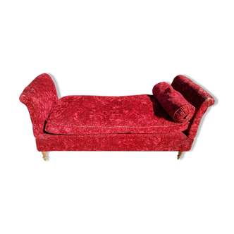 1920s meridian bench red velvet and turned feet