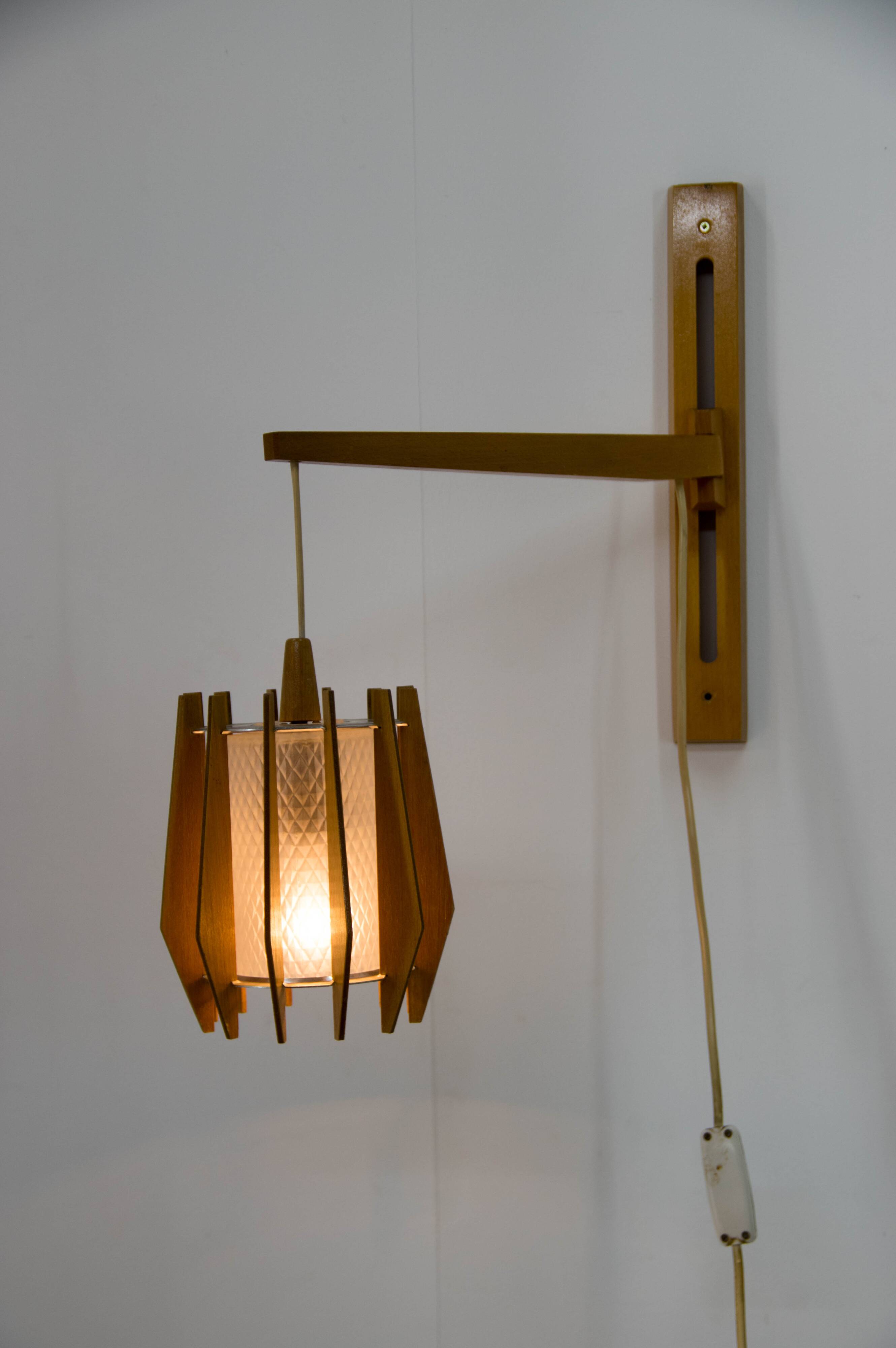 1970s Czechoslovakian Chandelier & Wall Lamp by Dřevo Humpolec