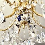 Large Russian chandelier in blue ceramic and crystal pendants, mid-20th century