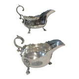 Pair of 925 silver sauce boats Martin Hall Sheffield 1910 engraved Star Harp