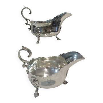 Paire de saucière argent 925 Martin Hall Sheffield 1910 gravé Harpe étoile