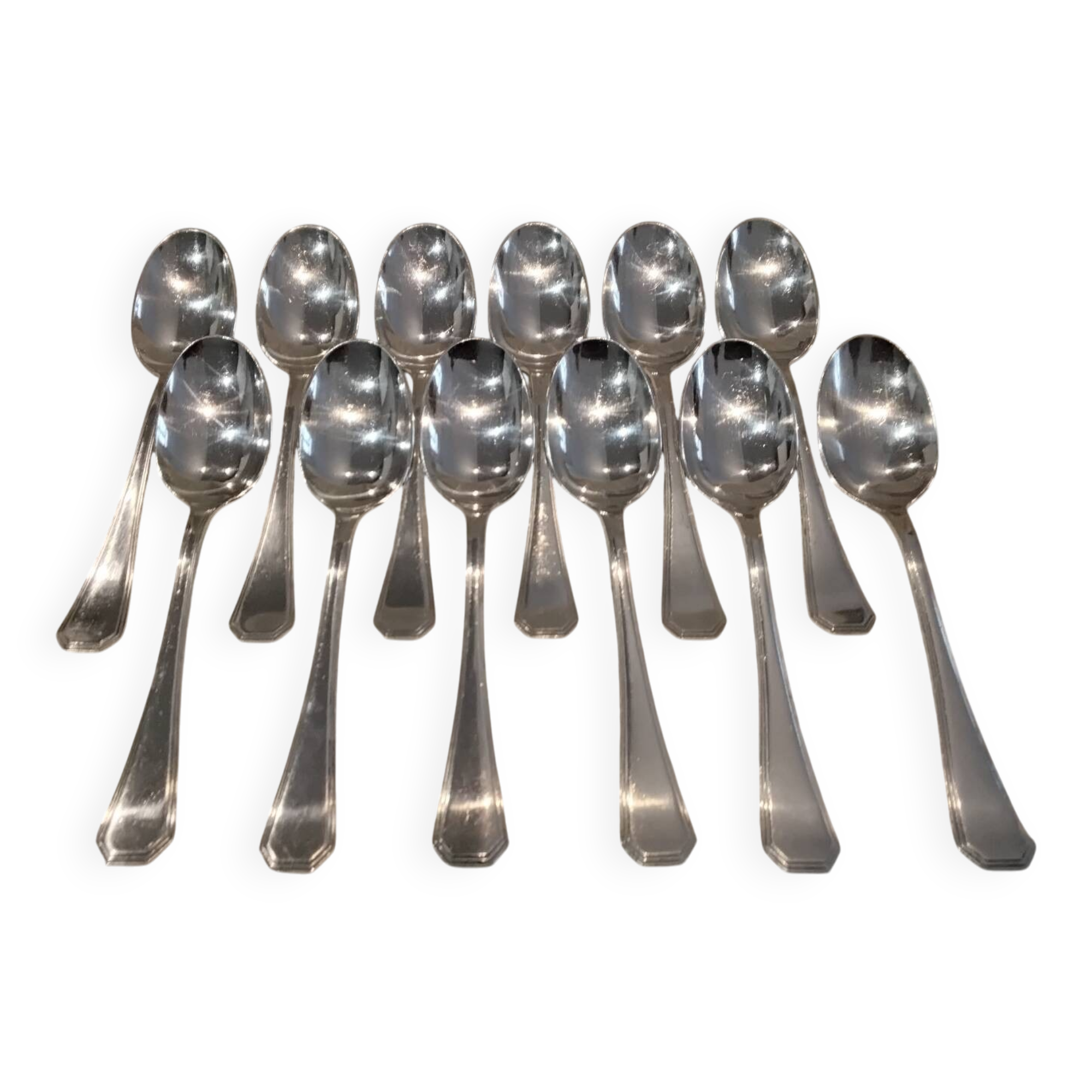 12 silver-plated soup spoons by Christofle America