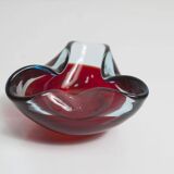 Asymmetrical ashtray murano red and transparent background 1960