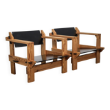 Paire de fauteuils en pin massif néerlandais extrêmement rare par Wouter Fens, années 1960.